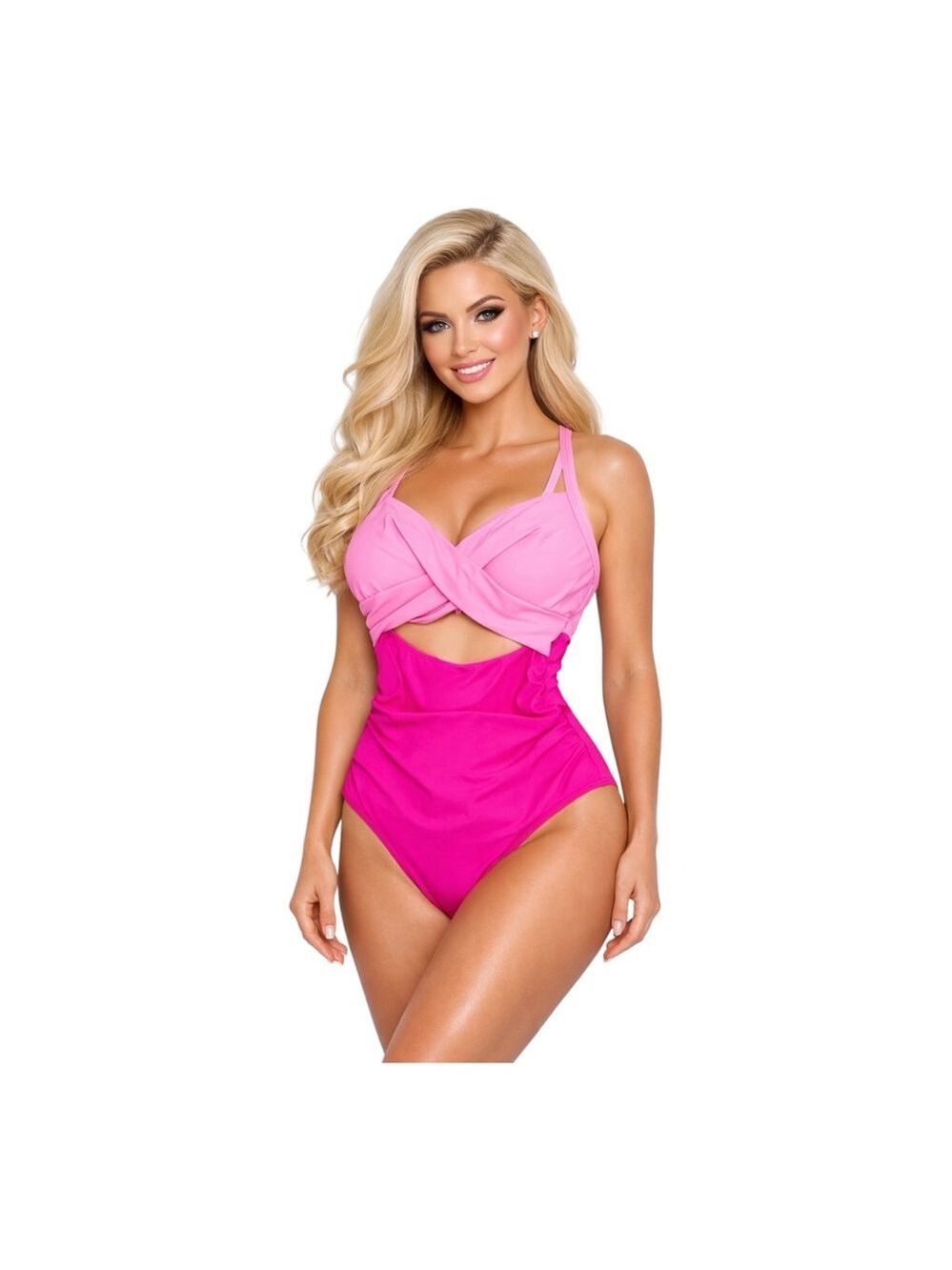 Eomenie Pink Colorblock Cutout One-Piece Swimsuit Barbie Barbiecore Twist Front